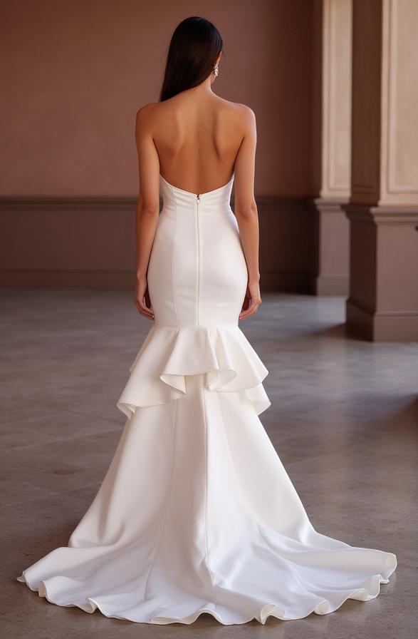 Sophisticated Mermaid Wedding Dress with a Sheer Lace Bodice for Elegance