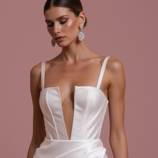 Stunning A-Line Bridal Gown with a Flowing Train for a Majestic Look