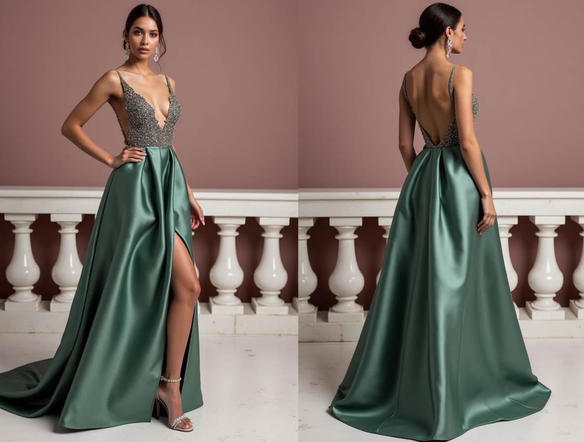 Chic Evening Dress and Prom Dress with a Floor-Length Train for a Dramatic Effect