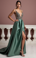 Chic Evening Dress and Prom Dress with a Floor-Length Train for a Dramatic Effect
