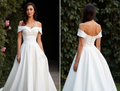 White Elegant Princess Wedding Dress with Off-the-Shoulder Sleeves