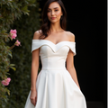 White Elegant Princess Wedding Dress with Off-the-Shoulder Sleeves