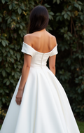 White Elegant Princess Wedding Dress with Off-the-Shoulder Sleeves