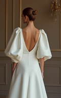 A-Line White Wedding Dress with a Low Back for a Sexy, Elegant Look
