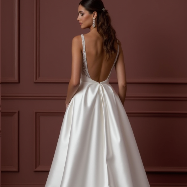 A-Line Wedding Dress with a Long Lace Train for a Dramatic Look