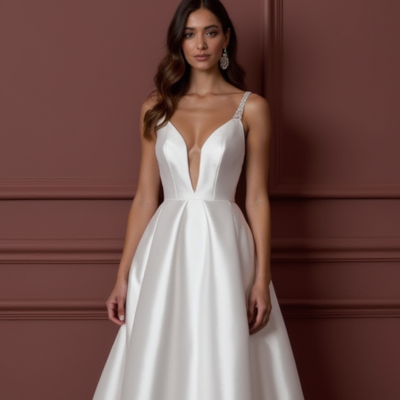 A-Line Wedding Dress with a Long Lace Train for a Dramatic Look