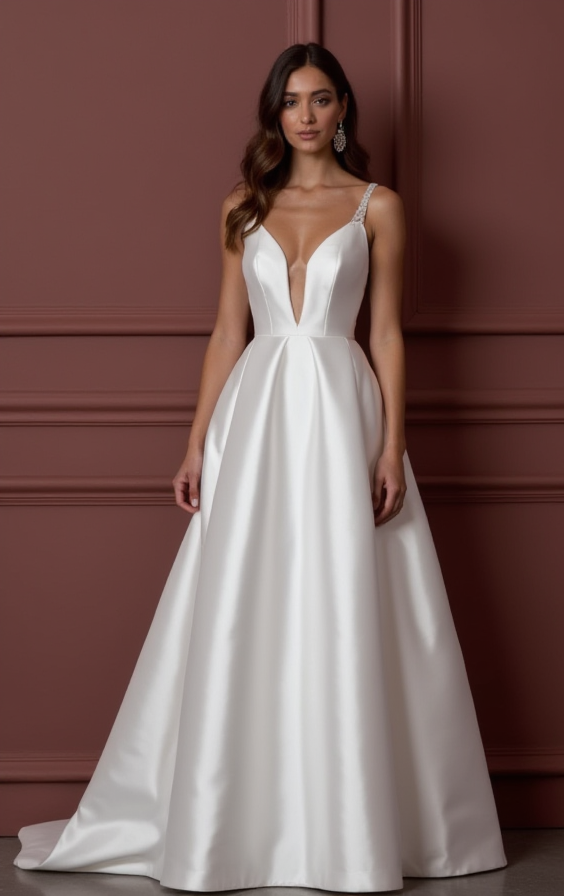 A-Line Wedding Dress with a Long Lace Train for a Dramatic Look