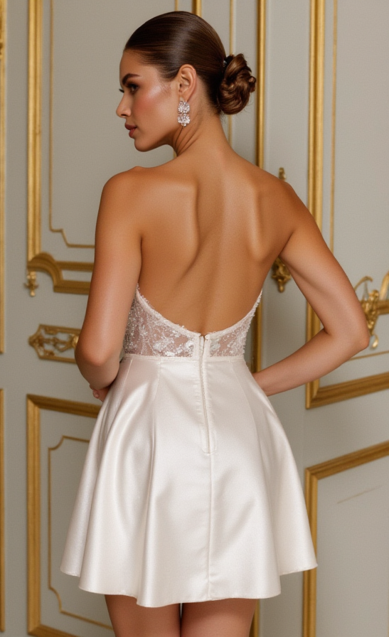 Stunning Short Wedding Dress and Mini Dress with a Satin Finish for a Luxurious Look