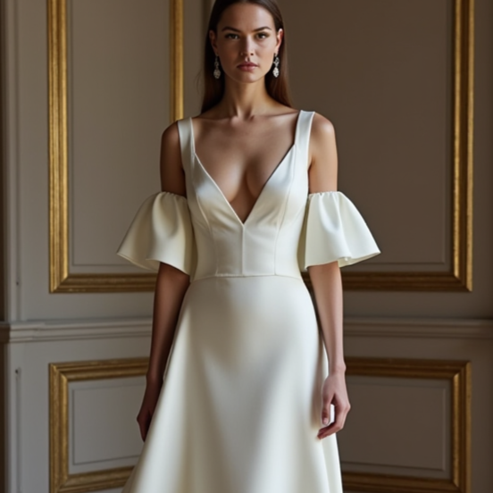 A-Line White Wedding Dress with a High-Neck Design for a Chic Look