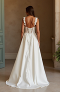 Timeless A-Line Wedding Dress with a Dramatic Off-the-Shoulder Neckline