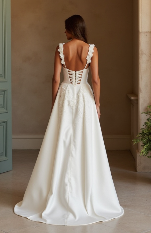 Timeless A-Line Wedding Dress with a Dramatic Off-the-Shoulder Neckline