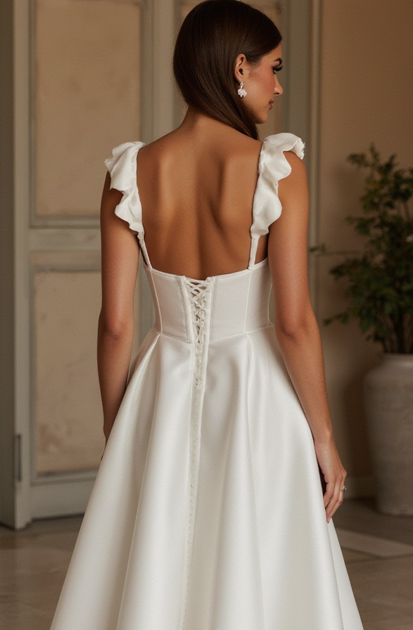 A-Line Wedding Dress with a Deep V-Neck for a Bold and Elegant Style