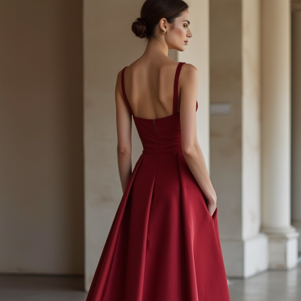 Bold Red Evening Dress & Prom Dress with Glitter Mesh and Sculpted Silhouette