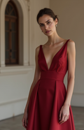 Bold Red Evening Dress & Prom Dress with Glitter Mesh and Sculpted Silhouette