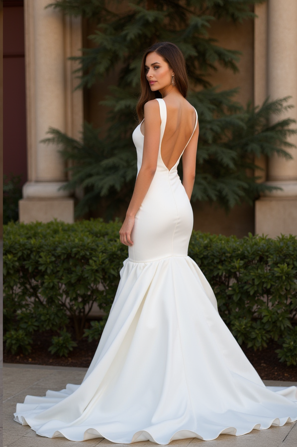 Dramatic White Mermaid Wedding Dress with Floral Lace Appliqué for a Chic Style