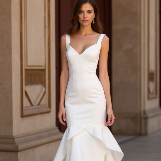 Dramatic White Mermaid Wedding Dress with Floral Lace Appliqué for a Chic Style