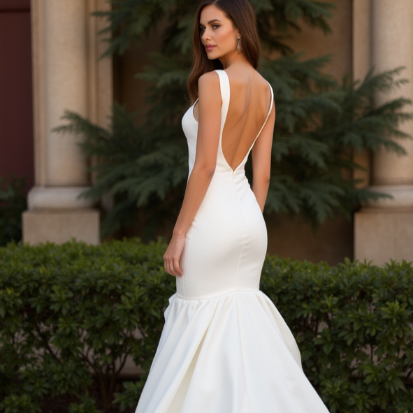 Dramatic White Mermaid Wedding Dress with Floral Lace Appliqué for a Chic Style