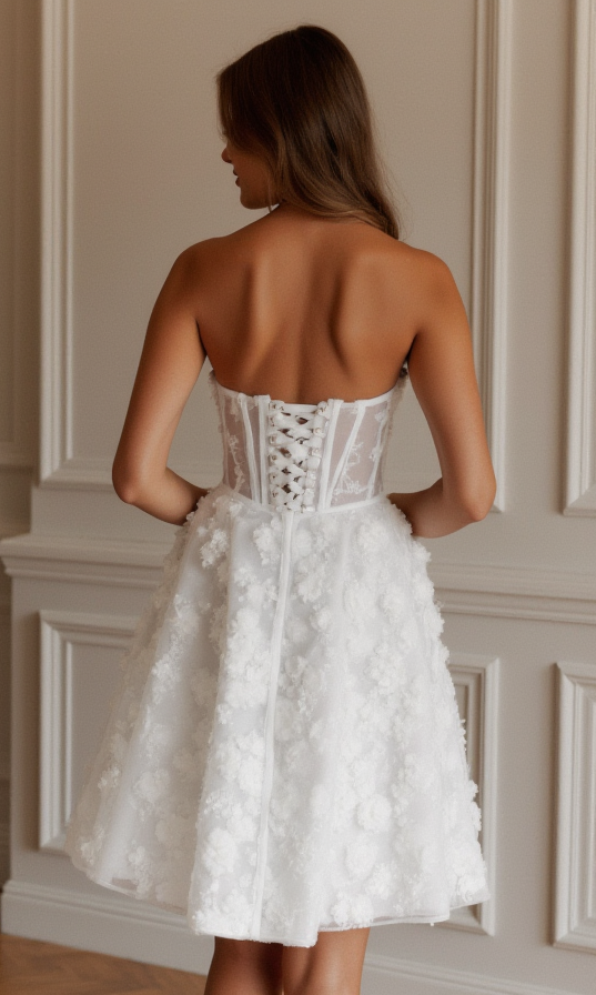 Vintage-Inspired Short Wedding Dress and Mini Dress with Lace Appliqué
