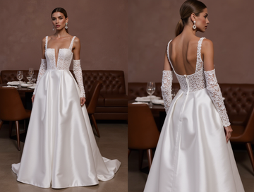Elegant A-Line Gown with a Beaded Bodice for a Sparkling Bridal Look