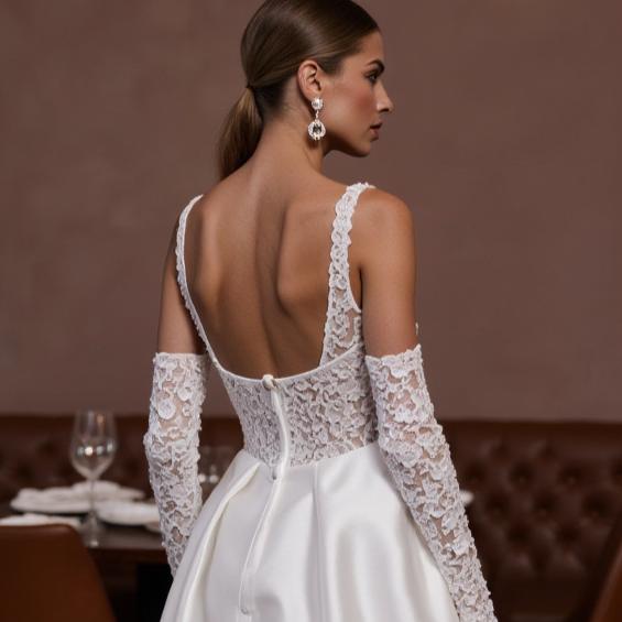 Elegant A-Line Gown with a Beaded Bodice for a Sparkling Bridal Look