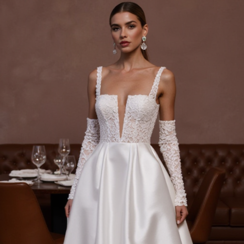 Elegant A-Line Gown with a Beaded Bodice for a Sparkling Bridal Look