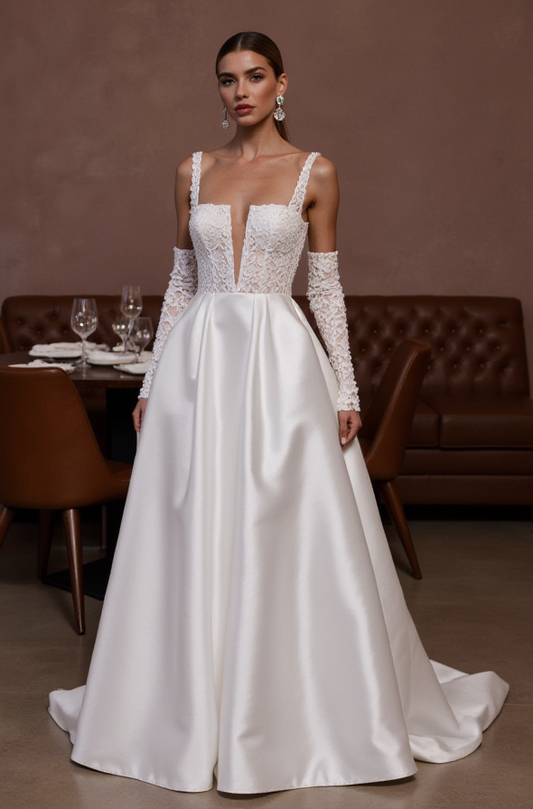 Elegant A-Line Gown with a Beaded Bodice for a Sparkling Bridal Look