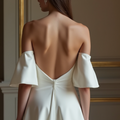 Elegant White A-Line Gown with Off-the-Shoulder Sleeves for a Romantic Touch