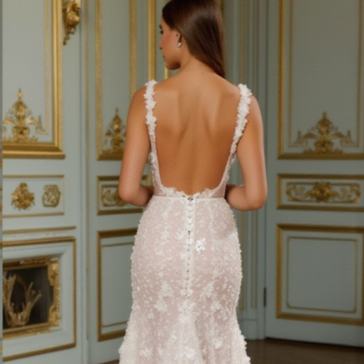Elegant A-Line Gown with Floral Appliqués for a Feminine Look