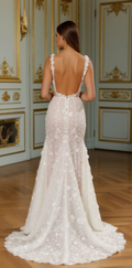 Elegant A-Line Gown with Floral Appliqués for a Feminine Look