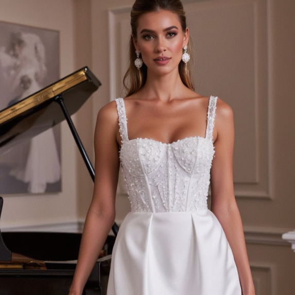 Elegant Short Wedding Dress and Mini Dress with a Fitted Bodice for a Sleek Look