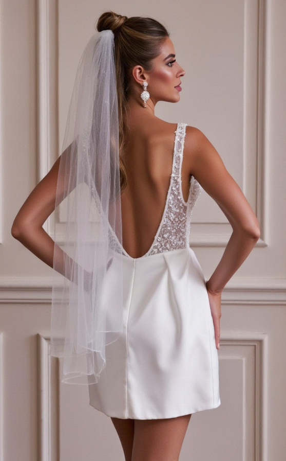 Elegant Short Wedding Dress and Mini Dress with a Fitted Bodice for a Sleek Look