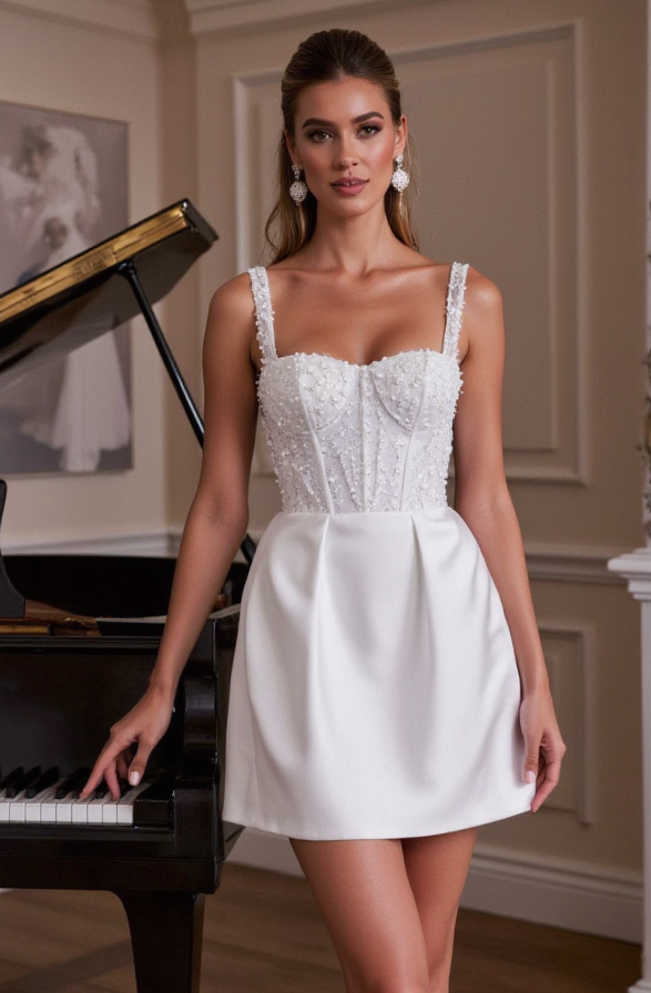 Elegant Short Wedding Dress and Mini Dress with a Fitted Bodice for a Sleek Look
