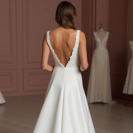 A-Line White Wedding Dress with a Stunning Lace Back for a Vintage Look
