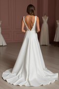 A-Line White Wedding Dress with a Stunning Lace Back for a Vintage Look