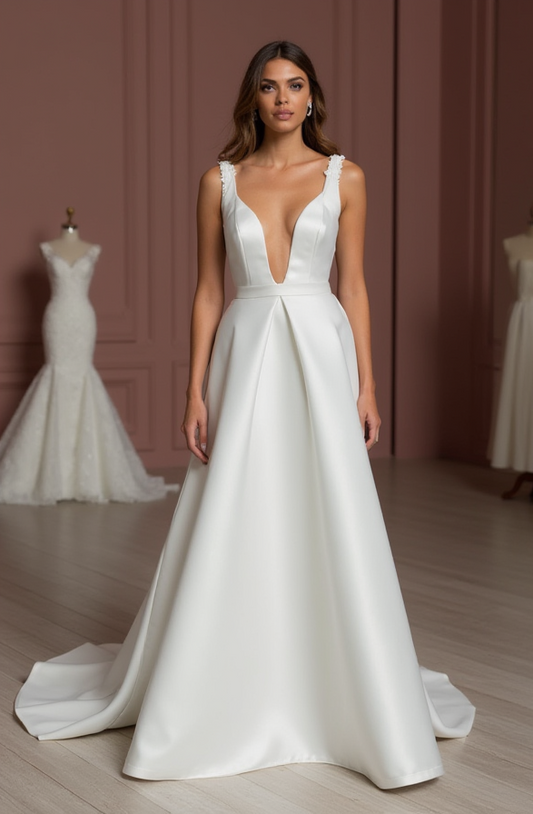 A-Line White Wedding Dress with a Stunning Lace Back for a Vintage Look