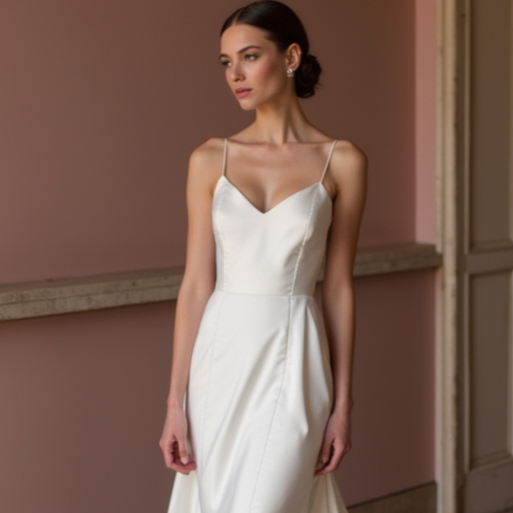 Sophisticated White A-Line Wedding Gown with a High Waist for a Slimming Effect