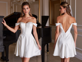 Stylish Short Wedding Dress and Mini Dress with Off-the-Shoulder Sleeves