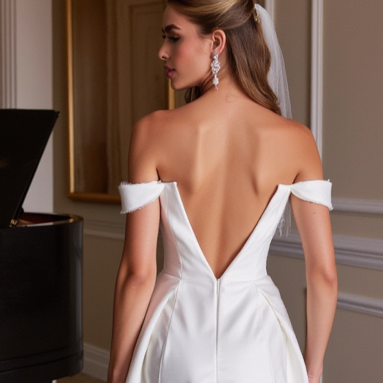 Stylish Short Wedding Dress and Mini Dress with Off-the-Shoulder Sleeves