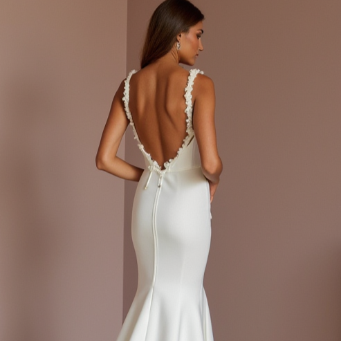 White Mermaid Wedding Dress with an Illusion Back for a Subtle Sexy Touch