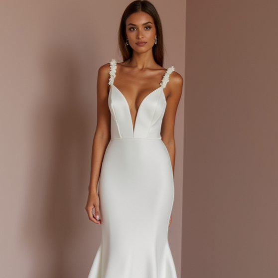 White Mermaid Wedding Dress with an Illusion Back for a Subtle Sexy Touch