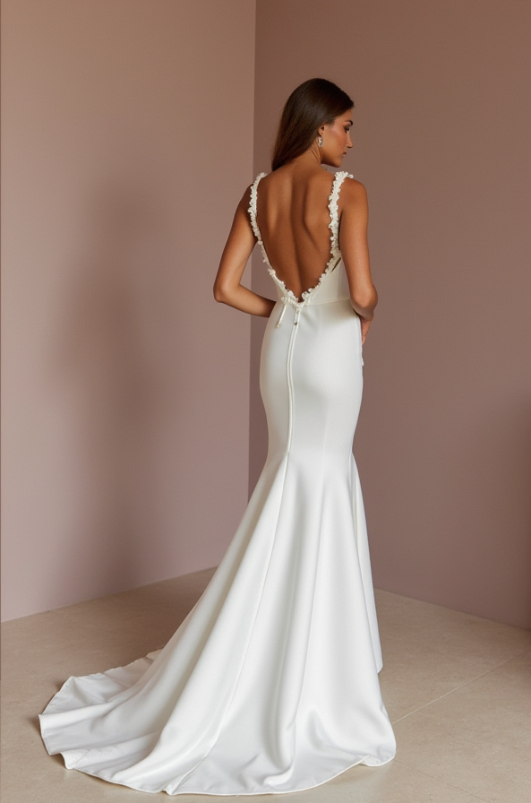 White Mermaid Wedding Dress with an Illusion Back for a Subtle Sexy Touch