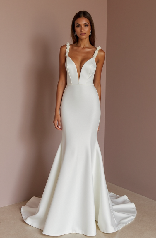 White Mermaid Wedding Dress with an Illusion Back for a Subtle Sexy Touch
