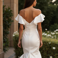 Sexy White Mermaid Wedding Dress with a Deep Cut-Out Back for a Modern Feel