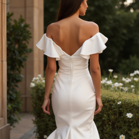 Sexy White Mermaid Wedding Dress with a Deep Cut-Out Back for a Modern Feel