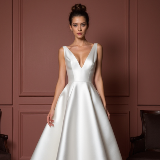 Classic A-Line Wedding Dress with a Satin Train for a Polished Look