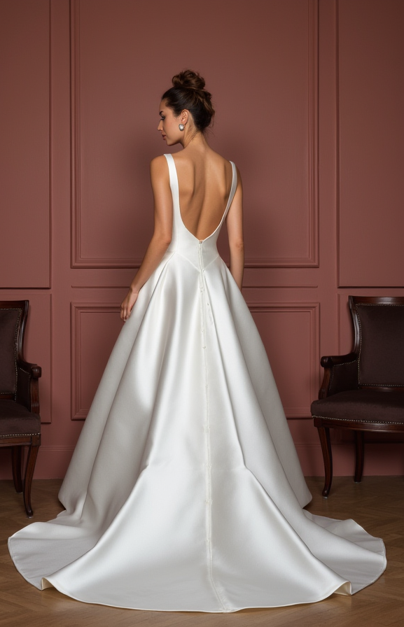 Classic A-Line Wedding Dress with a Satin Train for a Polished Look