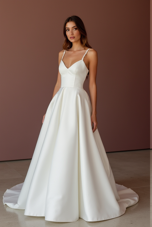 Elegant White A-Line Wedding Dress with a Square Neckline for a Clean Look