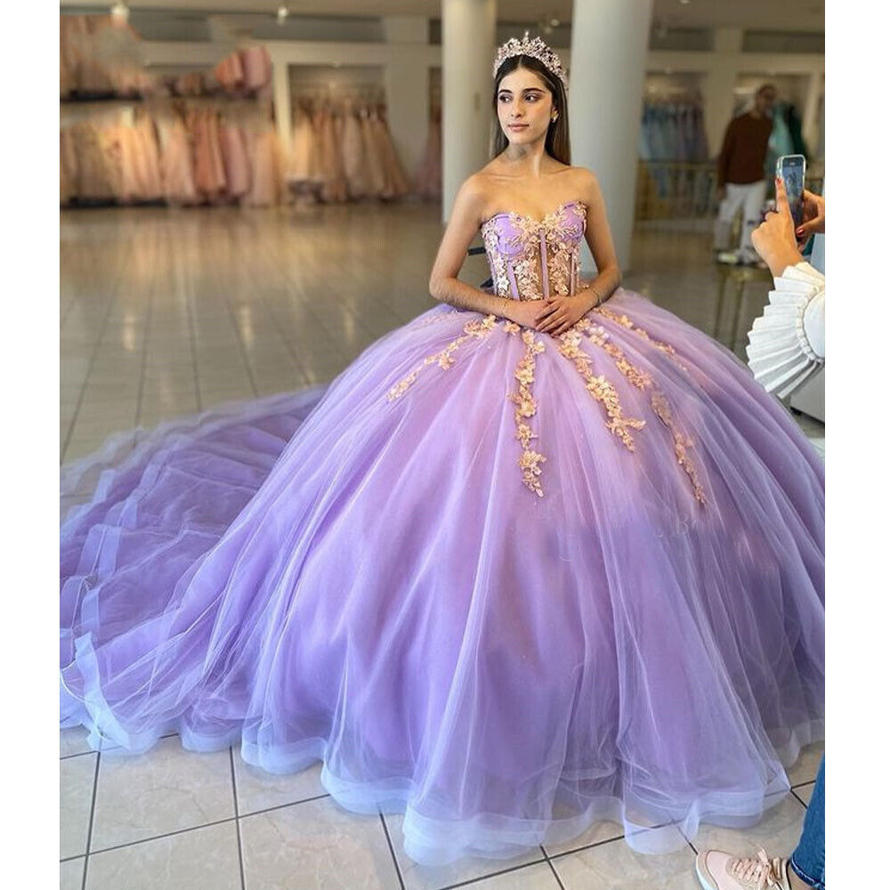 Luxury Lilac Quinceanera Dresses Ball Gown Vestidos De 15 Anos Formal Birthday Party Prom Dresses Corset Back