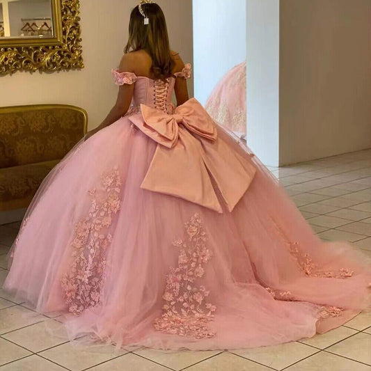 Sweetheart Ball Gown Quinceanera Dresses Sweet 16 Sexy Off-Shoulder Applique Lace Birthday Princess Party Gowns HOT