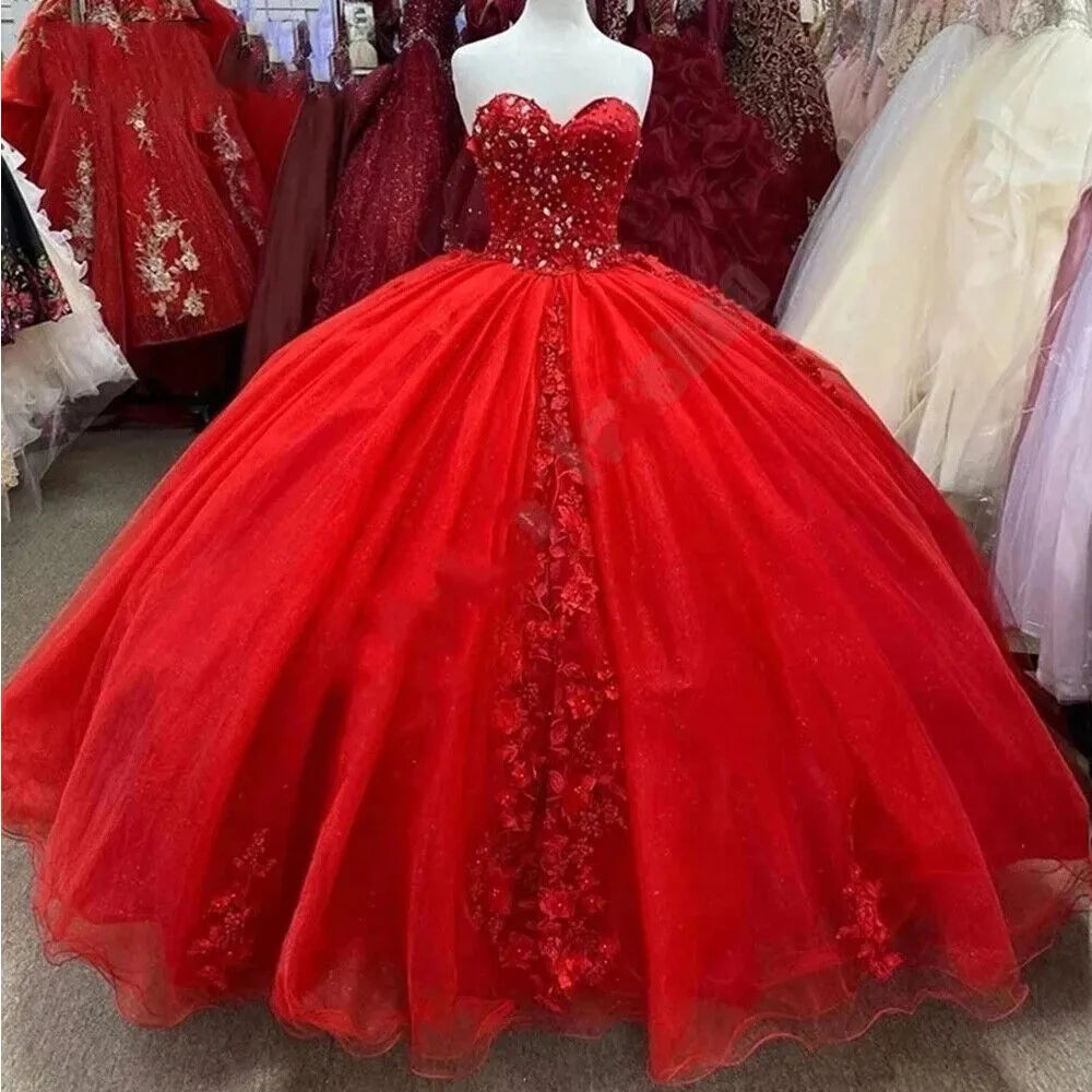 Red Quinceanera Dresses 15 Party Fashion Applique Tulle High-Quality C